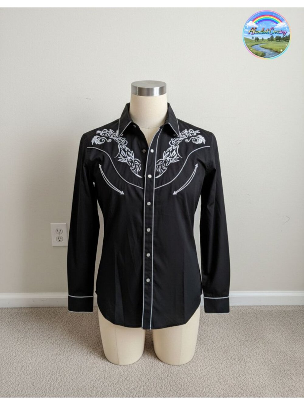 Men's Western Embroidered Rose Button Down Shirt Long Sleeve